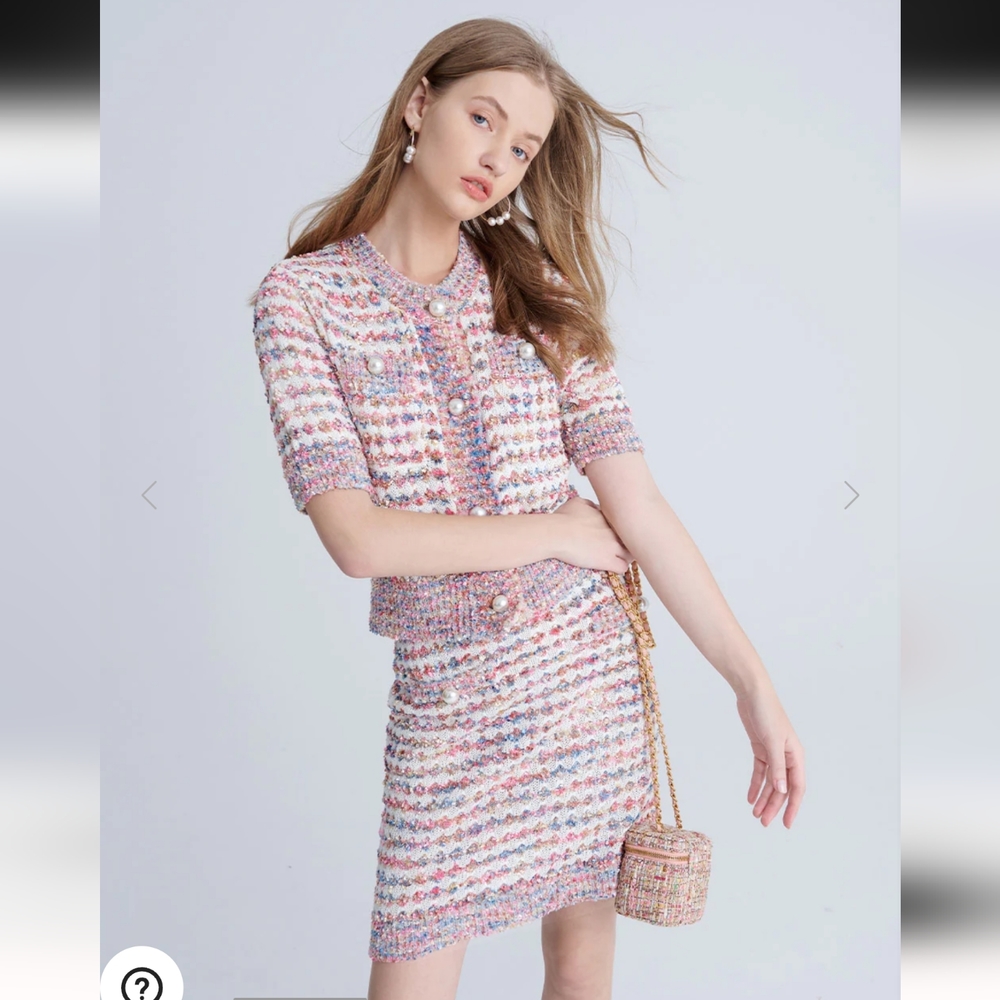 Urban Revivo CONTRAST TRIM COLORFUL TWEED KNITTED SKIRT